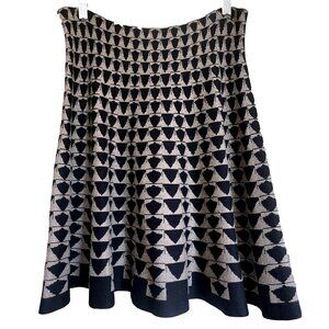 MAX STUDIO A-Line Jacquard Flared Skirt Black Tan S/M